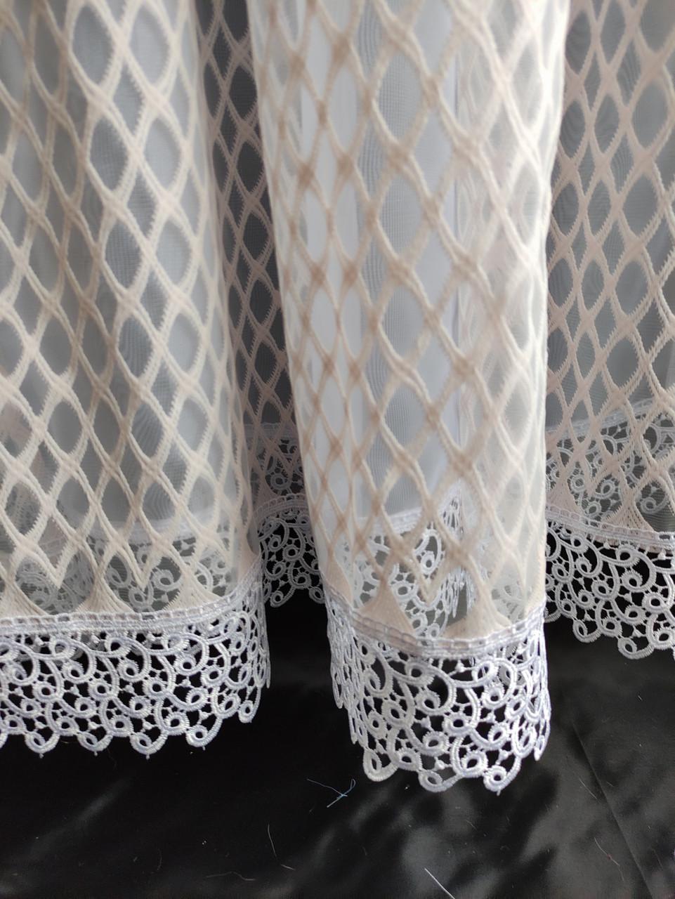 Тюль-сетка с подхватчиком 380x200 см Розовый с белым (ромб-роз) - фото 2 Тюль-сетка с подхватчиком 380x200 см Розовый с белым (ромб-роз) - фото 2