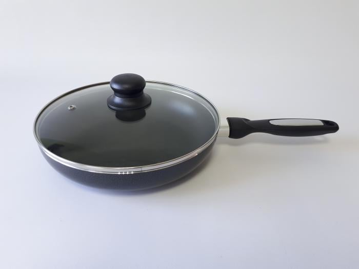 Сковорода для жарки с антипригарным тефлоновым покрытием со стеклянной крышкой D 24 cm H 5 cm L 41 cm 12010