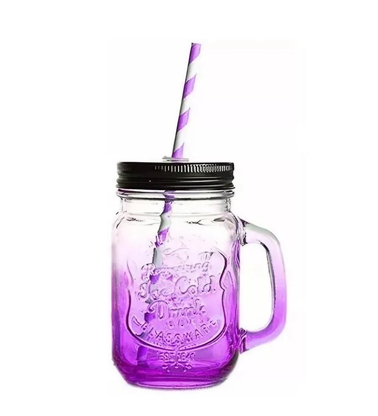 Чашка-банка Stenson R93376 с крышкой и трубочкой 450 мл