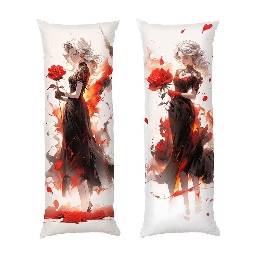 Подушка дакимакура Anime girl with red rose габардин 70х30 см (111845)