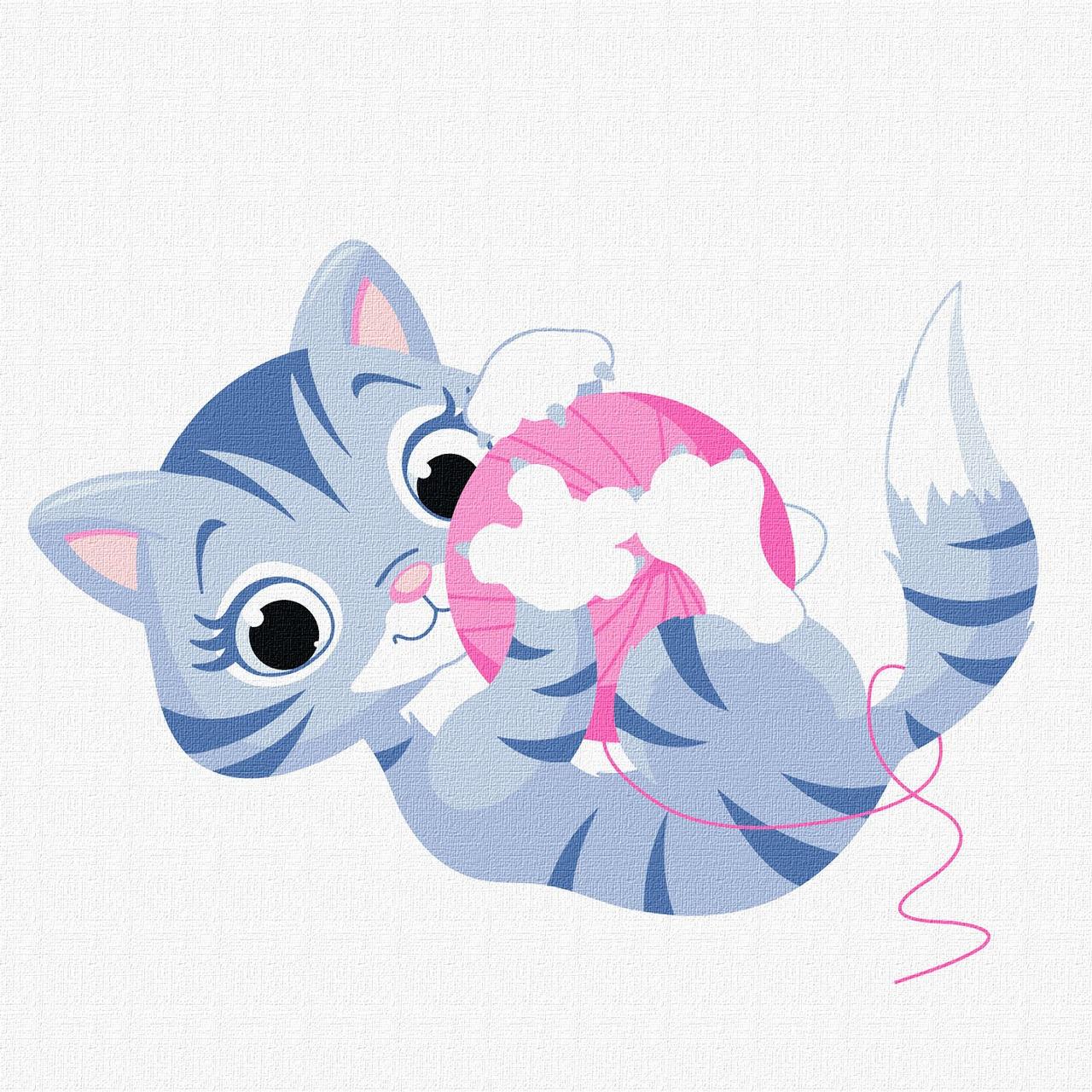 Картина по номерам Идейка Игривый котик KHO6005 холст на подрамнике 30х30 см (1580581917)