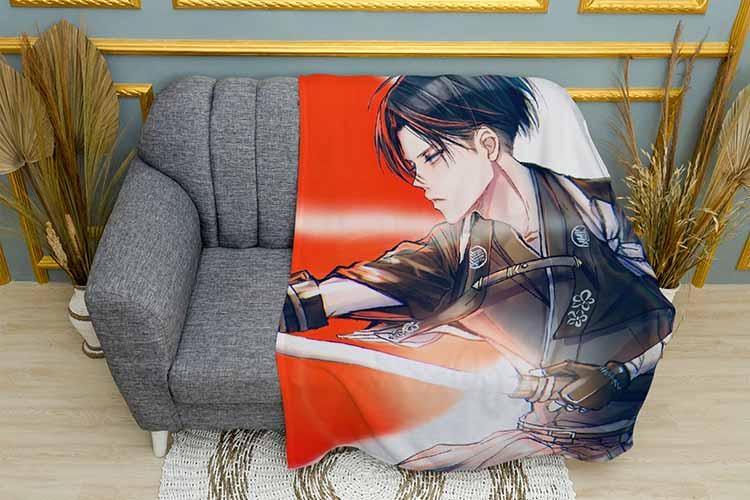 Плед Levi Ackerman with a katana Attack on Titan плюш однослойный 135х150 см (113060)
