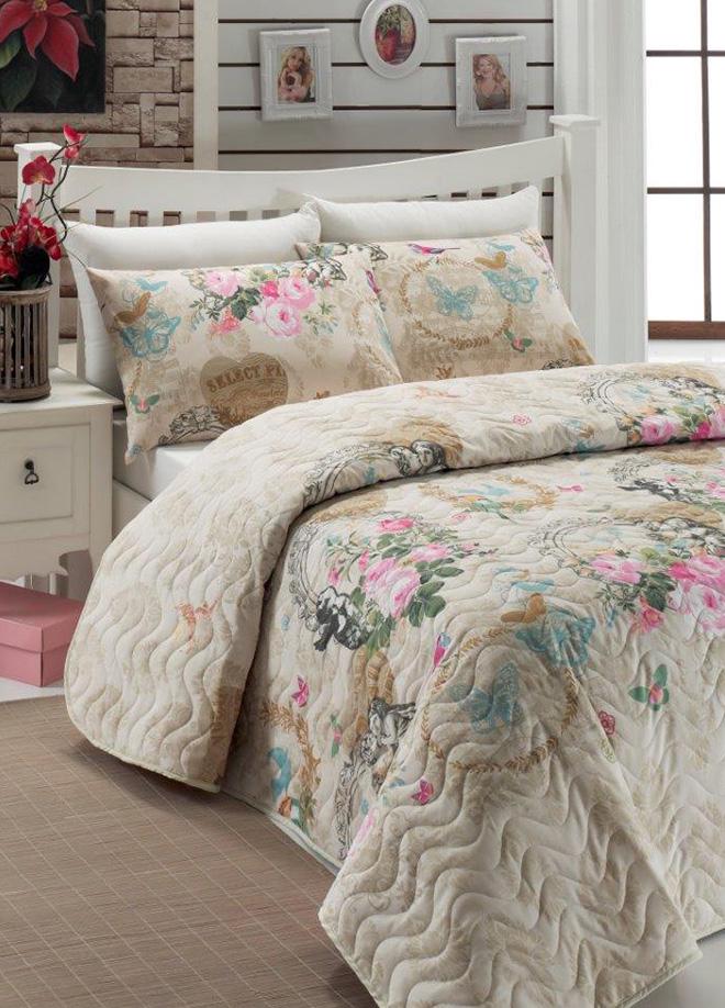 Покрывало стеганное с наволочкой Eponj Home Angel 160x220 см Бежевый (2000008487184)