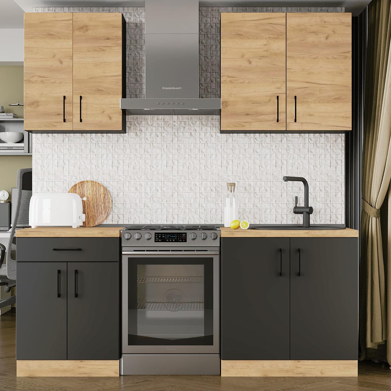 Комплект кухни К-2 Эверест Оптима со столешницей 1,9 м Крафт золотой/Антрацит (ЕК-25007)