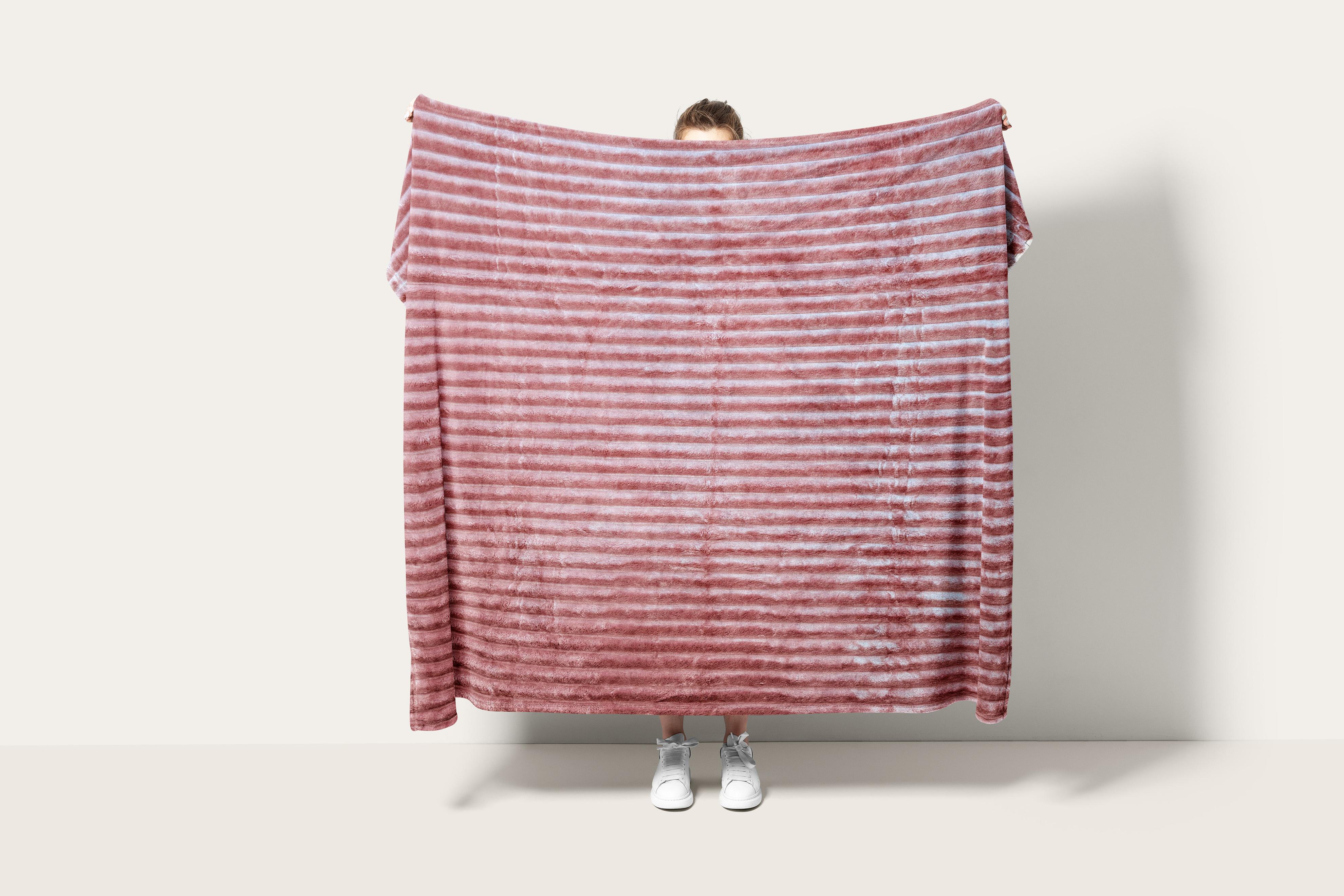 Плед флисовый плотный Полоски 180х220 см Светло-розовый (F-1903lpink/x180)