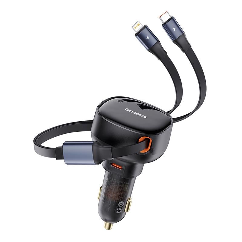 Зарядное устройство автомобильное BASEUS Enjoyment Pro Car Charger C+Retractable C&iP Cable 60W Cluster Black (C00057802111-00) - фото 7 Зарядное устройство автомобильное BASEUS Enjoyment Pro Car Charger C+Retractable C&iP Cable 60W Cluster Black (C00057802111-00) - фото 7