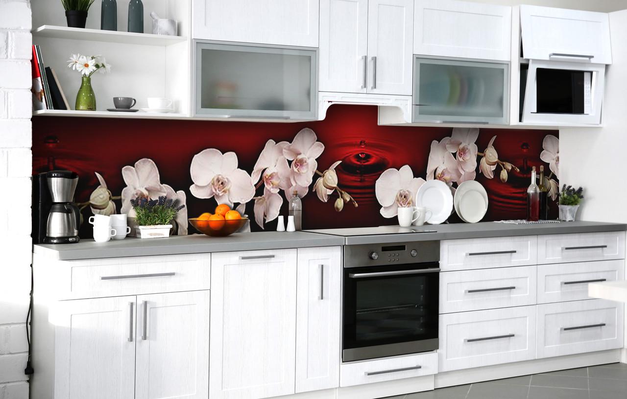 Кухонный фартук Орхидеи и Бордо виниловый самоклеющийся 65х250 см Красный