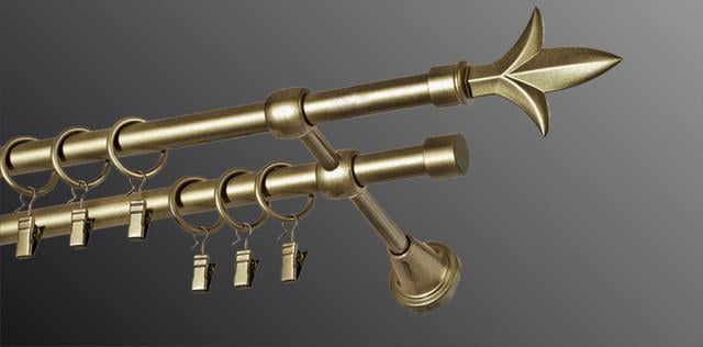 Карниз для штори Plastidea Лілія металевий подвійний з прищіпками D 16/16 мм 200 см Антик - фото 1