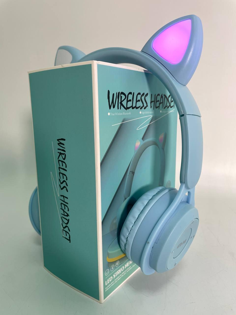Наушники беспроводные подсветка Bluetooth USB провод микрофон радио слот для карты памяти в коробке Бирюзовый - фото 2