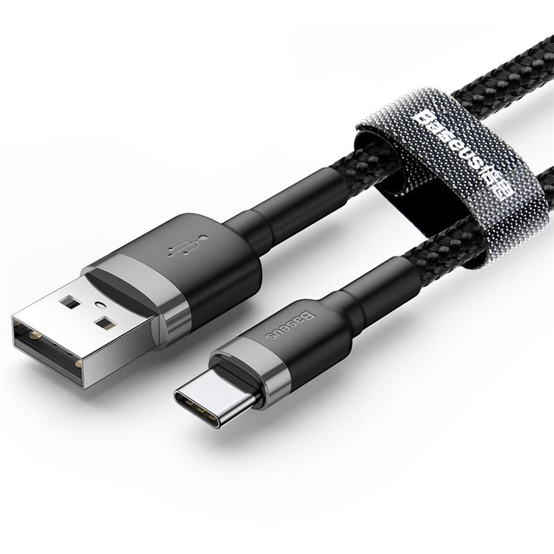 Кабель Baseus Cafule USB 2,0 to Type-C 3A 1 м Чорний/Сірий (CATKLF-BG1)