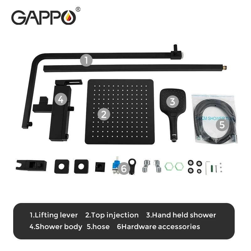 ᐉ Душова система Gappo G2417-6 вилив-перемикач на лійку Чорний • Краща ...