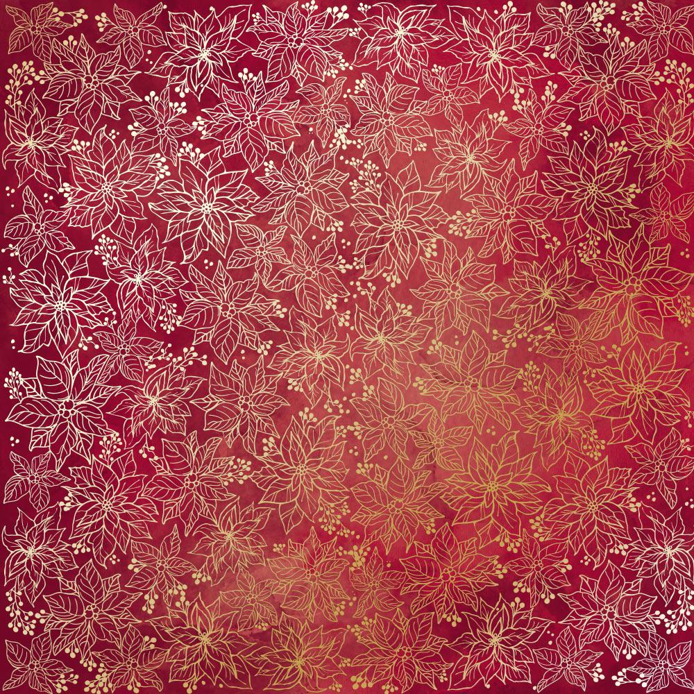 Лист паперу односторонній Golden Poinsettia з фольгуванням 30,5х30,5 см Burgundy/Aquarelle