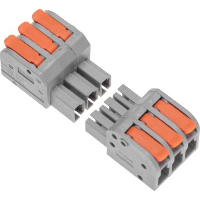 Клемма-коннектор проходная Tactix 0,2-4 мм2 32А 3х1-3х1 одинарная 43,8х18,1х15,3 мм Оранжевый (2604D-3P)