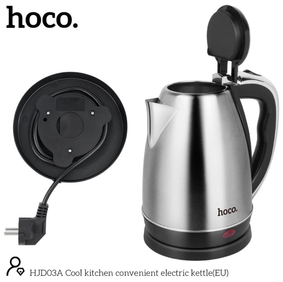 Электрочайник Hoco HJD03A Cool kitchen convenient electric kettle 1,8 л Silver - фото 2