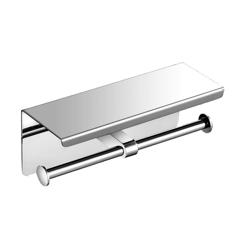 Держатель настенный туалетной бумаги с полкой двойной стальной Серебристый (14656932)