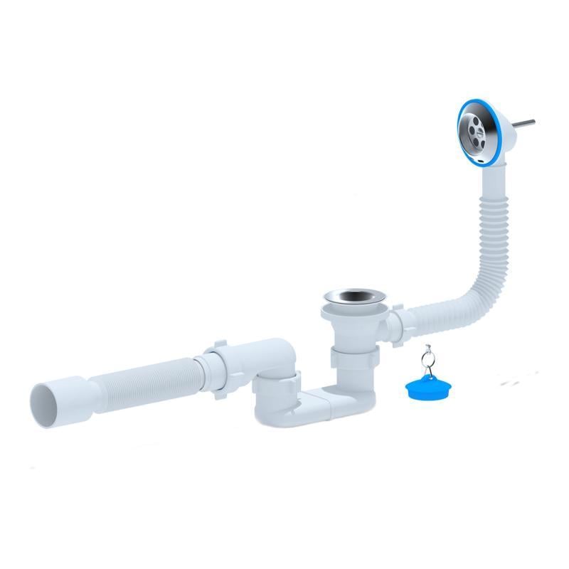 Сифон для ванны с пробкой выпуск 70 мм плоский Lidz LSW05