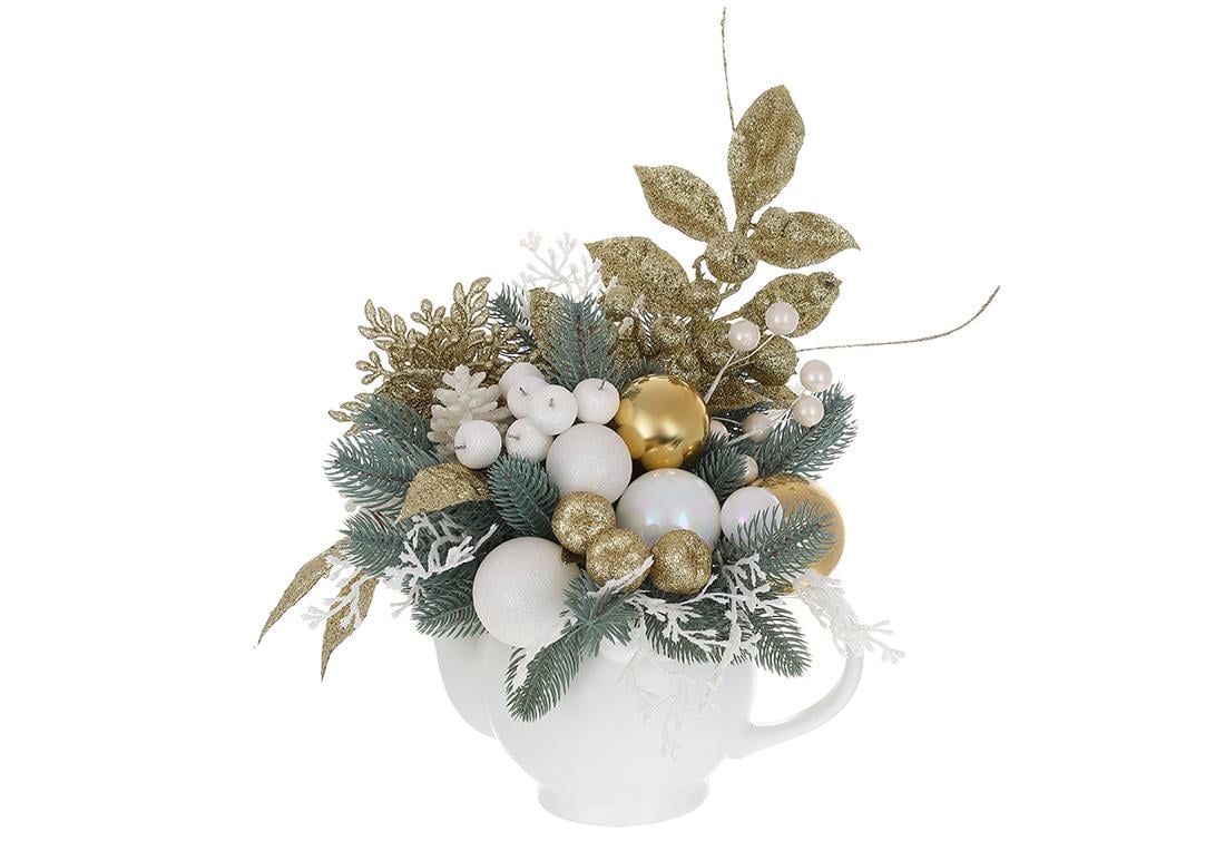 Новогодняя композиция BonaDi из веток хвои/ягод/пластиковых шаров 38 см (RM0-207)