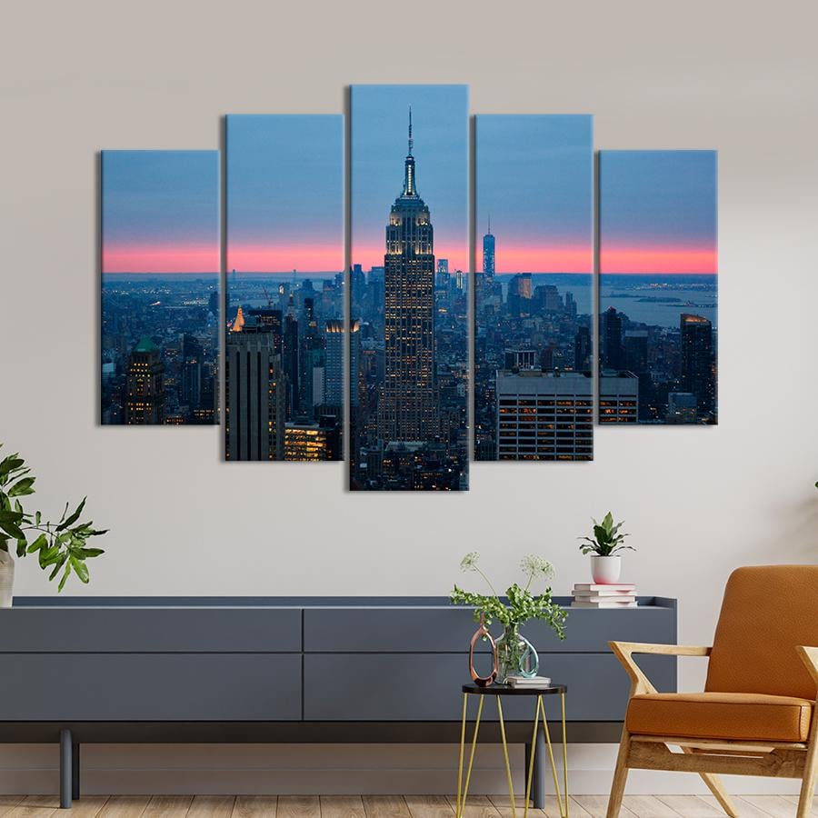 Картина город Знаменитая башня-небоскрёб Эмпайр-стейт-билдинг 137x85 см (A790-5)