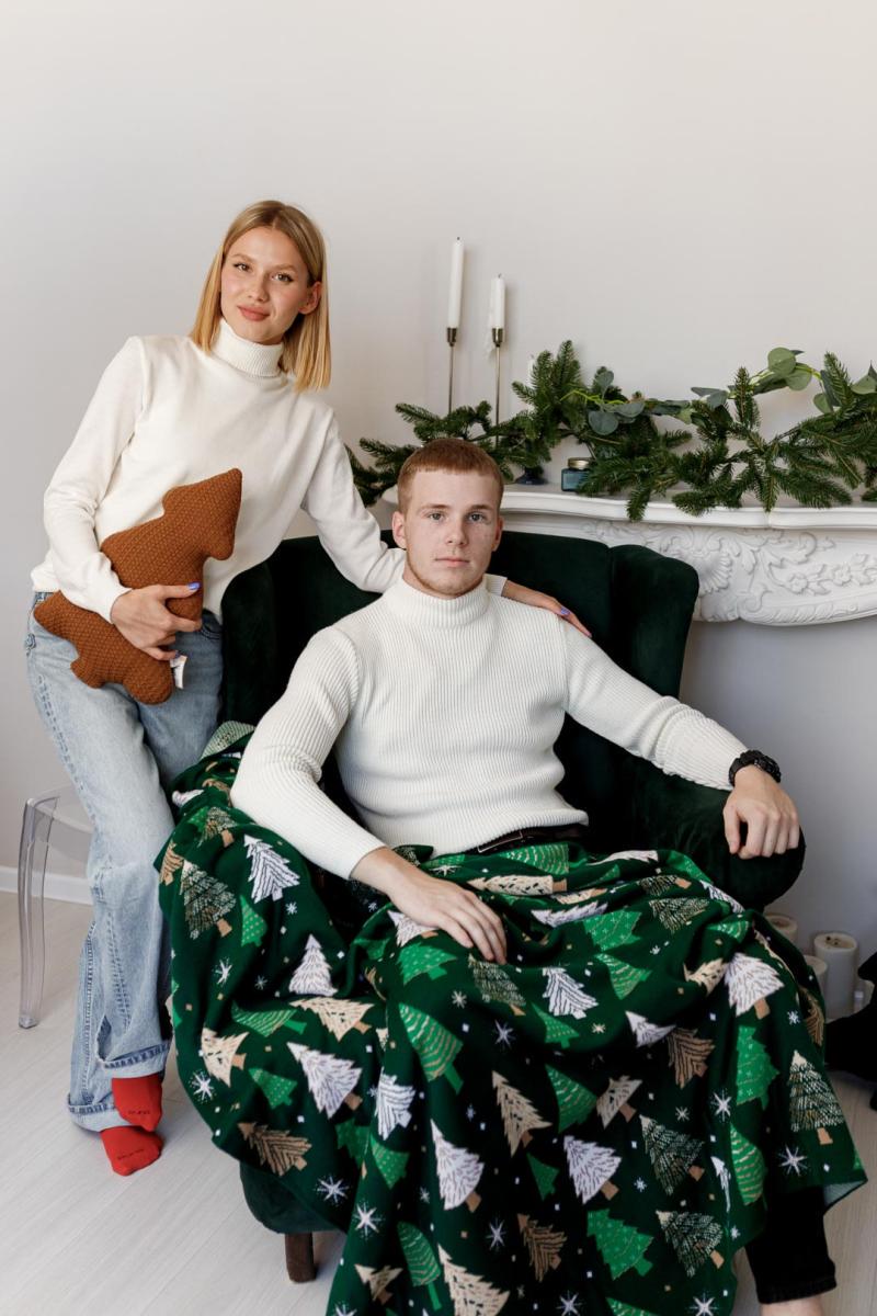 Плед вязаный Елочка 130х170 см Зеленый (037503) - фото 3 Плед вязаный Елочка 130х170 см Зеленый (037503) - фото 3