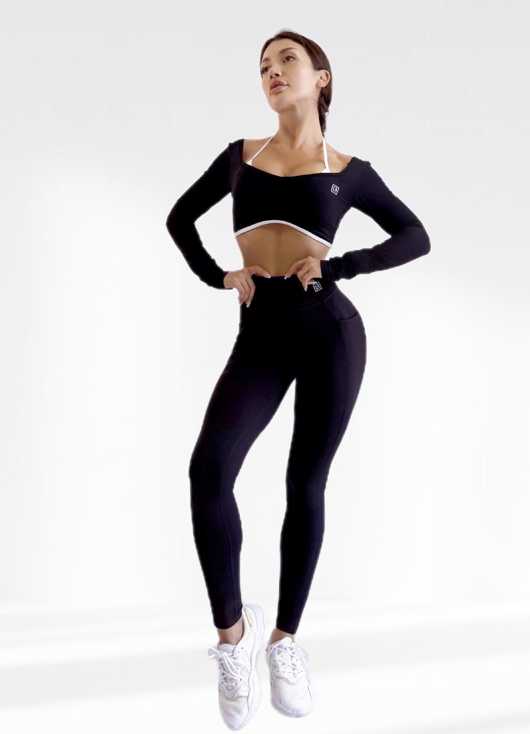 Костюм для фитнеса женский LILAFIT лосины пуш ап/топ с длинным рукавом L Черный (LFS000132)