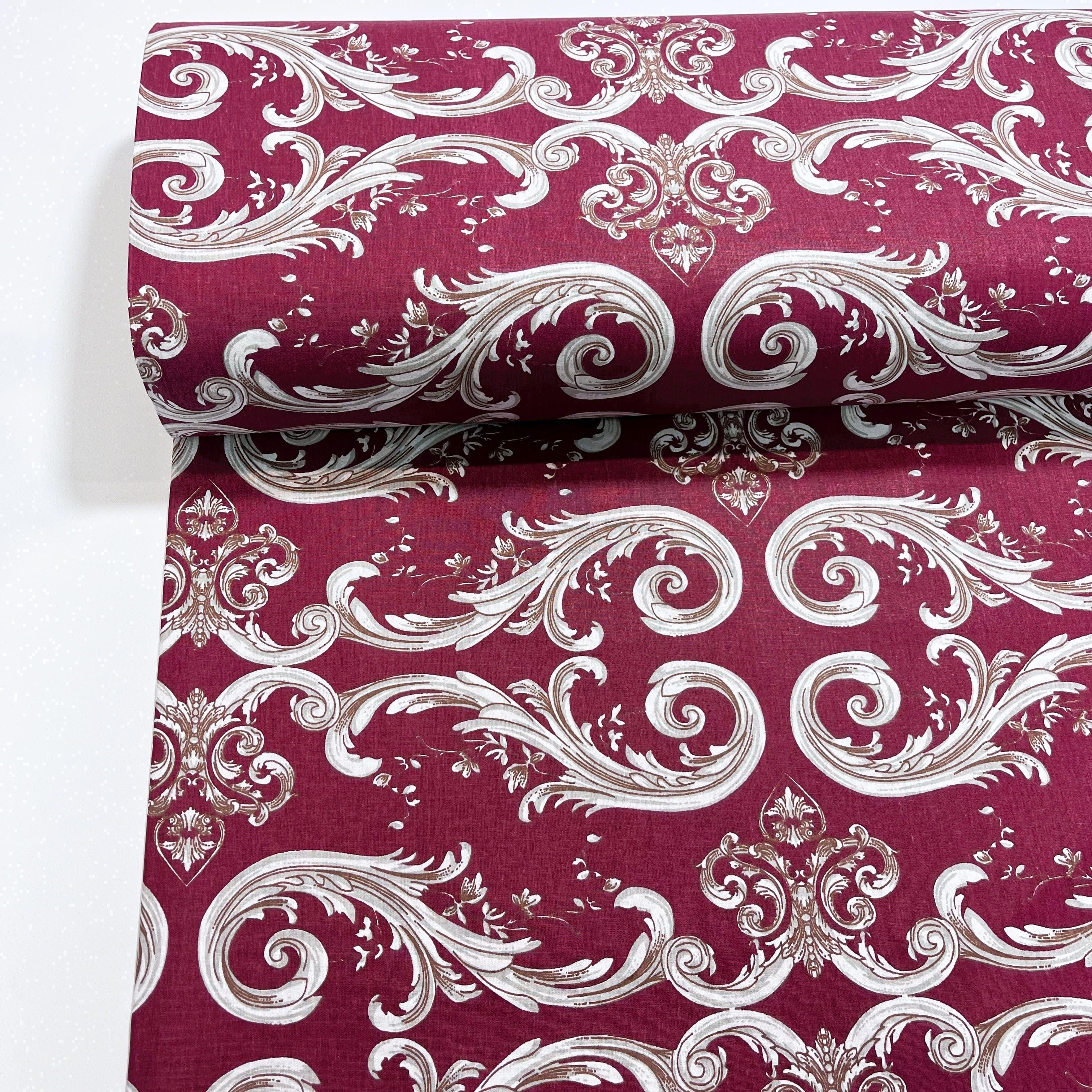 Ткань для постельного белья ранфорс барокко орнамент 240 см Бордовый (FH2811)