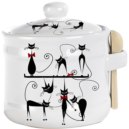 Банка для меда SNT Черная кошка с деревянной ложкой 13х12 см 450 мл (700-04-16)