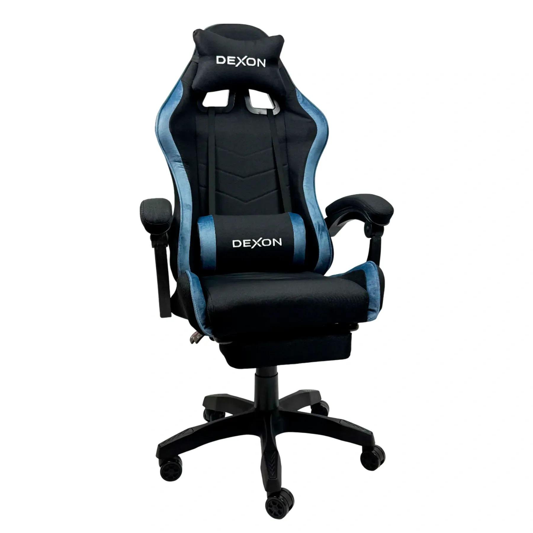 Кресло геймерское с подставкой для ног из ткани и велюра для ПК Синий (381910)