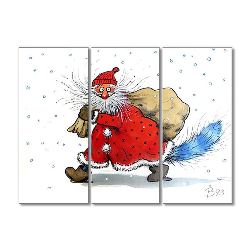 Модульная картина Санта-Клаус с синим хвостом 3 модуля общий размер 80x120 см (_rinaz_199_0081)