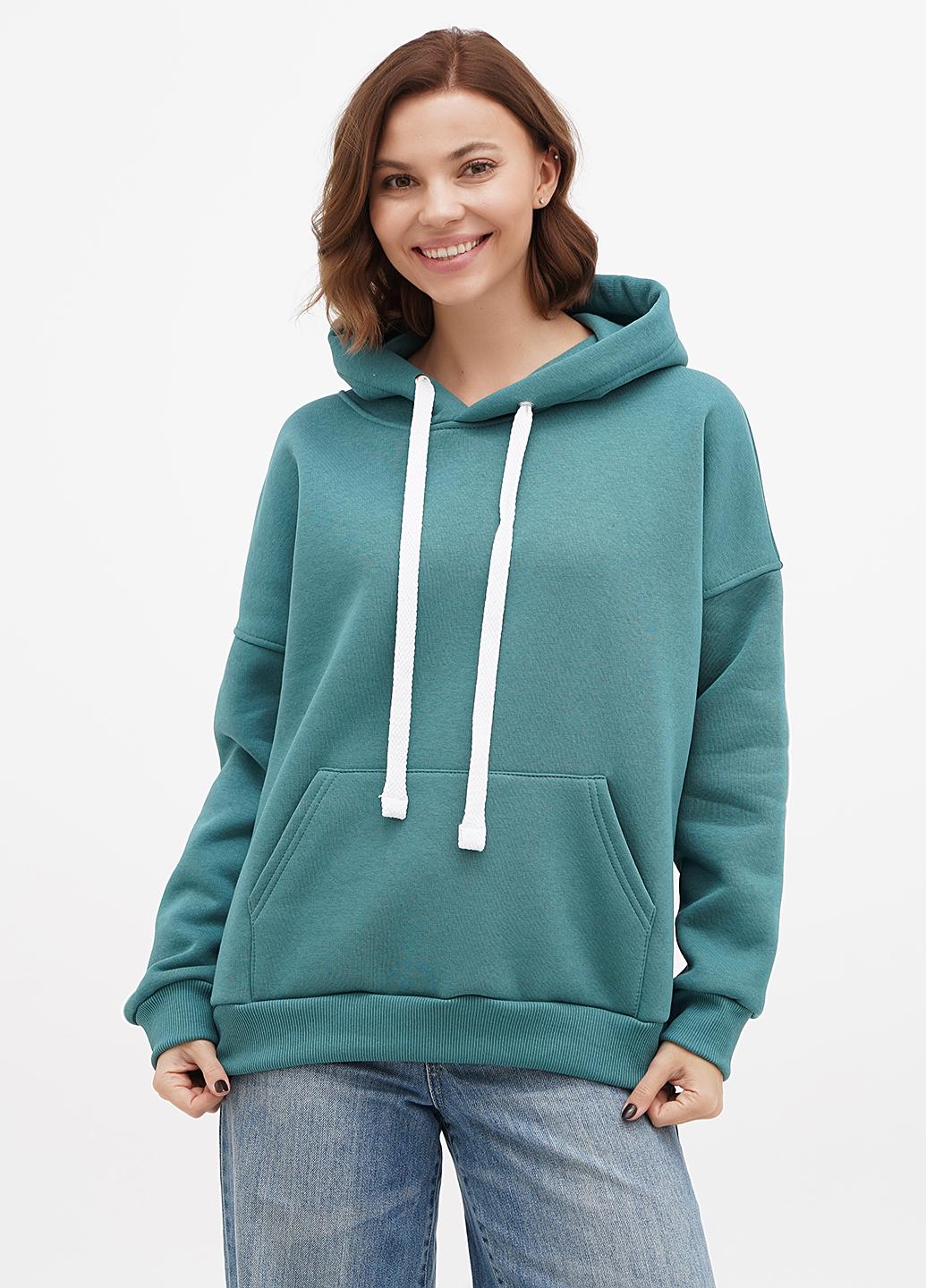 Худі жічоче на флісі Hibrand оверсайз Смарагд (Wm192)