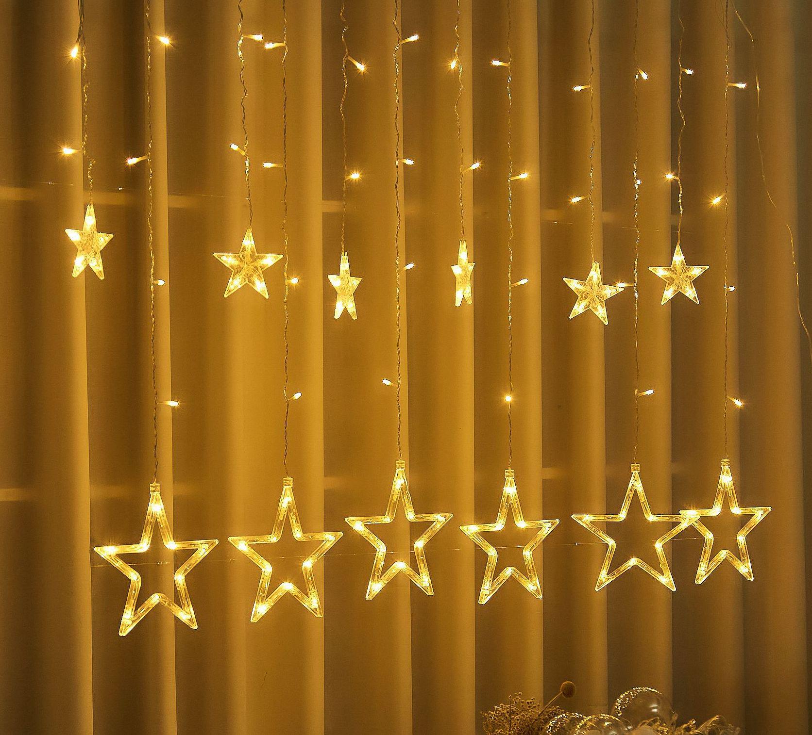 Светодиодная гирлянда-штора Xmas Звезды 3 м 80х50 см 138 LED 12 ламп Теплый белый