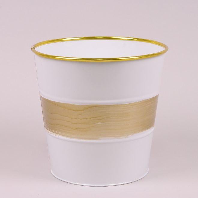 Кашпо металлическое Flora D 20 см Белый с золотой полоской (38374)