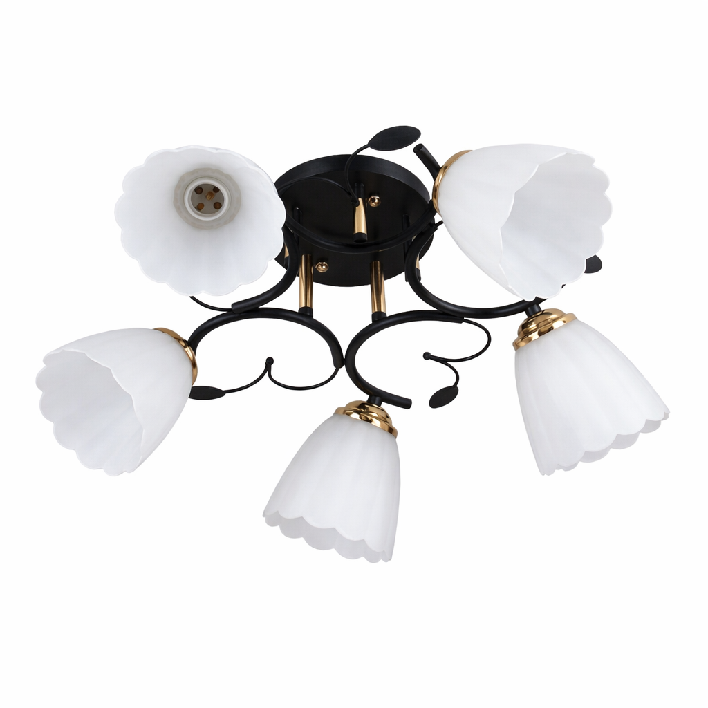 Люстра стельова Sneha на 5 ламп E27 з золотом і білими плафонами Чорний (99546810134A/5)
