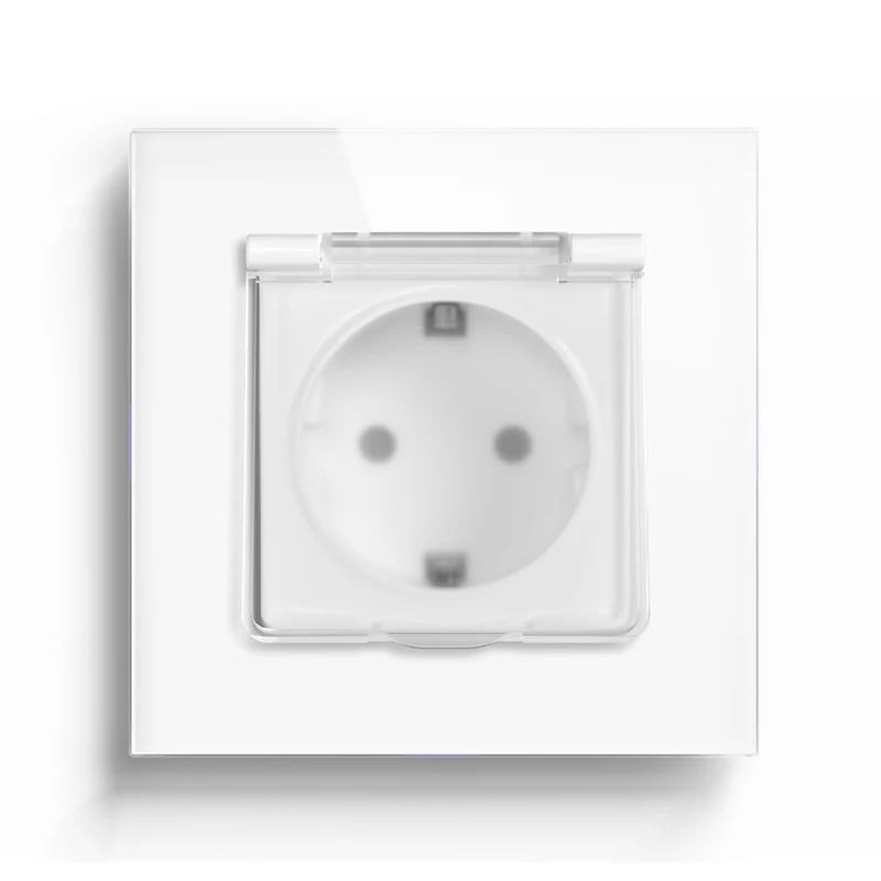 Розетка настенная LUXION с крышкой IP44 заземление дизайнерская 250В 16А стеклянная рамка Белый (LX-M1EF-WT)