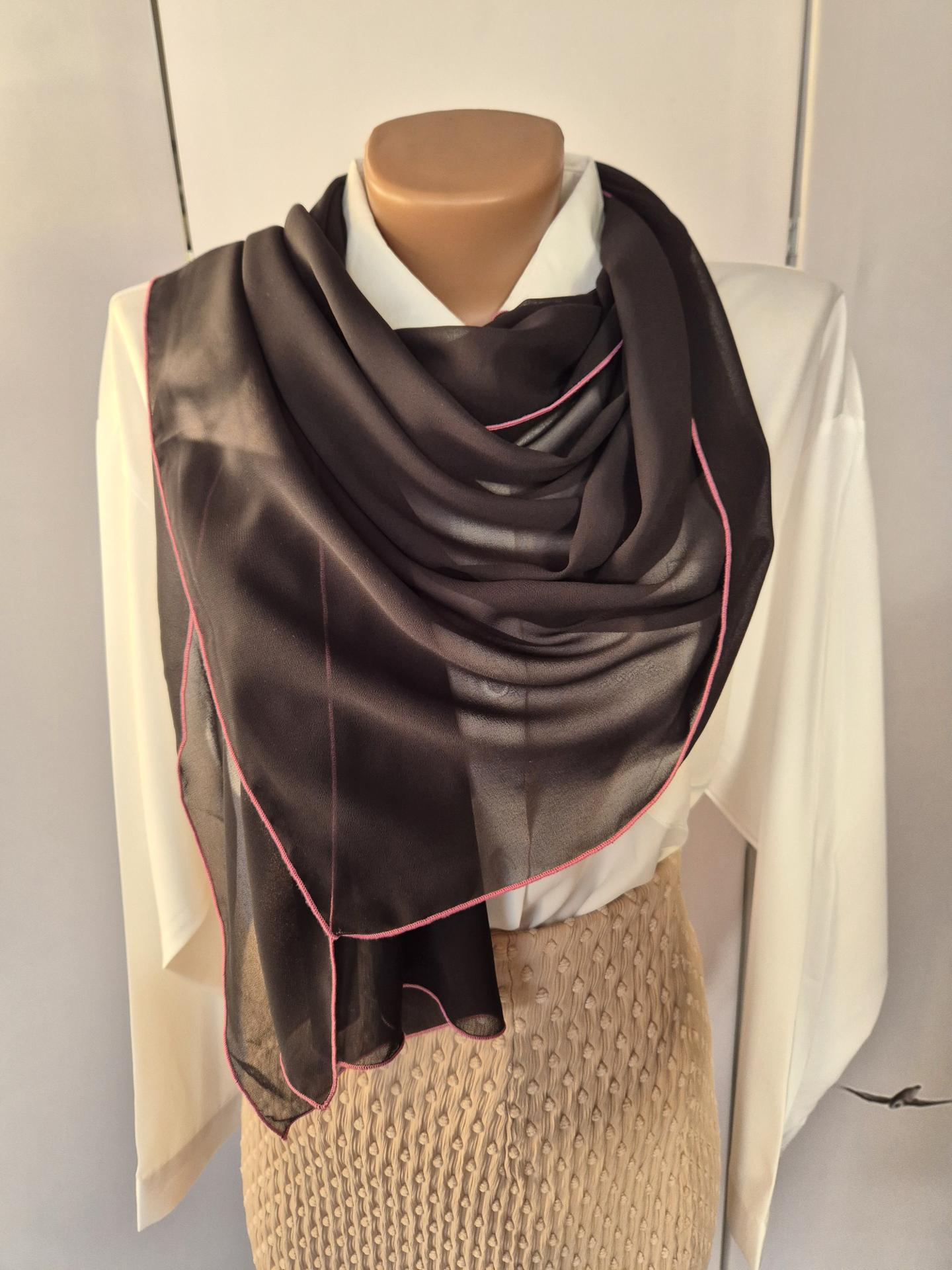 Шарф жіночий з бузковою окантовкою весна-осінь-літо 180х47 см Чорний (15147) - фото 6