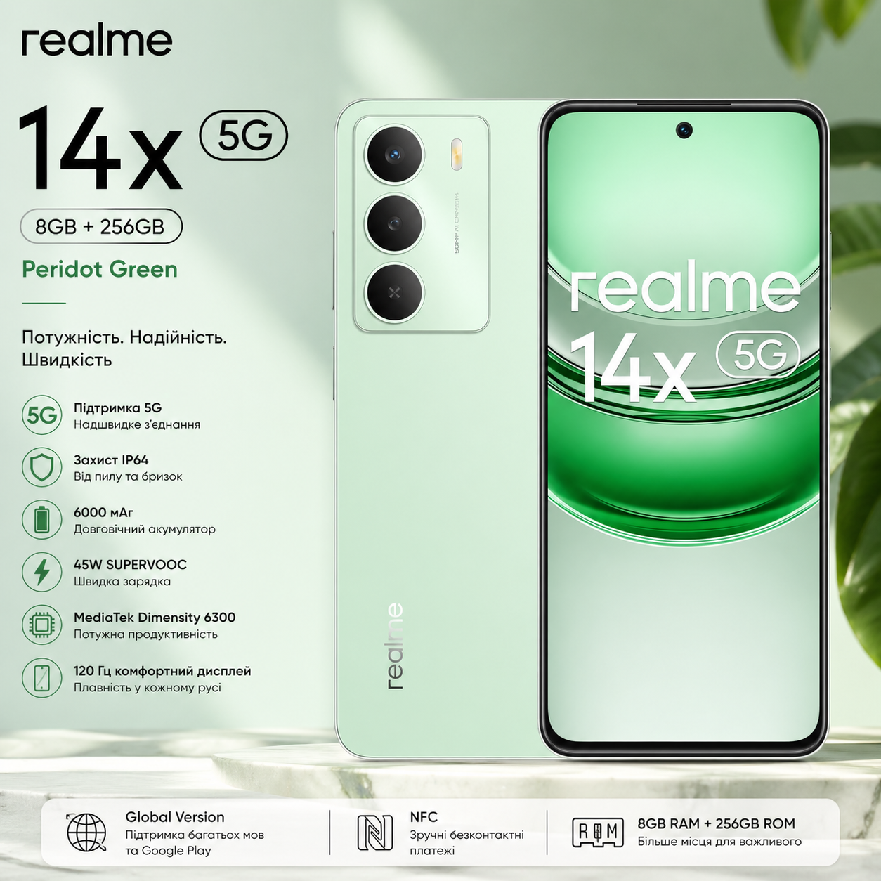 ᐉ Смартфон Realme 14x 5G 8/256GB Peridot Green (3025169376 