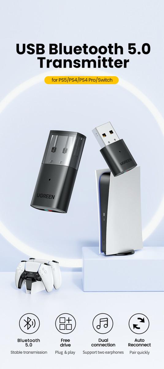 Передатчик USB Ugreen Bluetooth 5.0 для Nintendo PS4 PS5 Windows Mac Linux Черный - фото 2