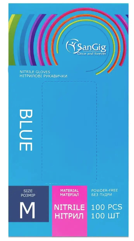 Рукавички нітрилові SanGig 3,5 г M 100 шт. Блакитний (24624842)