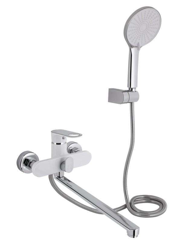 Смеситель для ванной Qtap Jay k35 с душевым гарнитуром Chrome/White (QTJAY2601CRW45552)