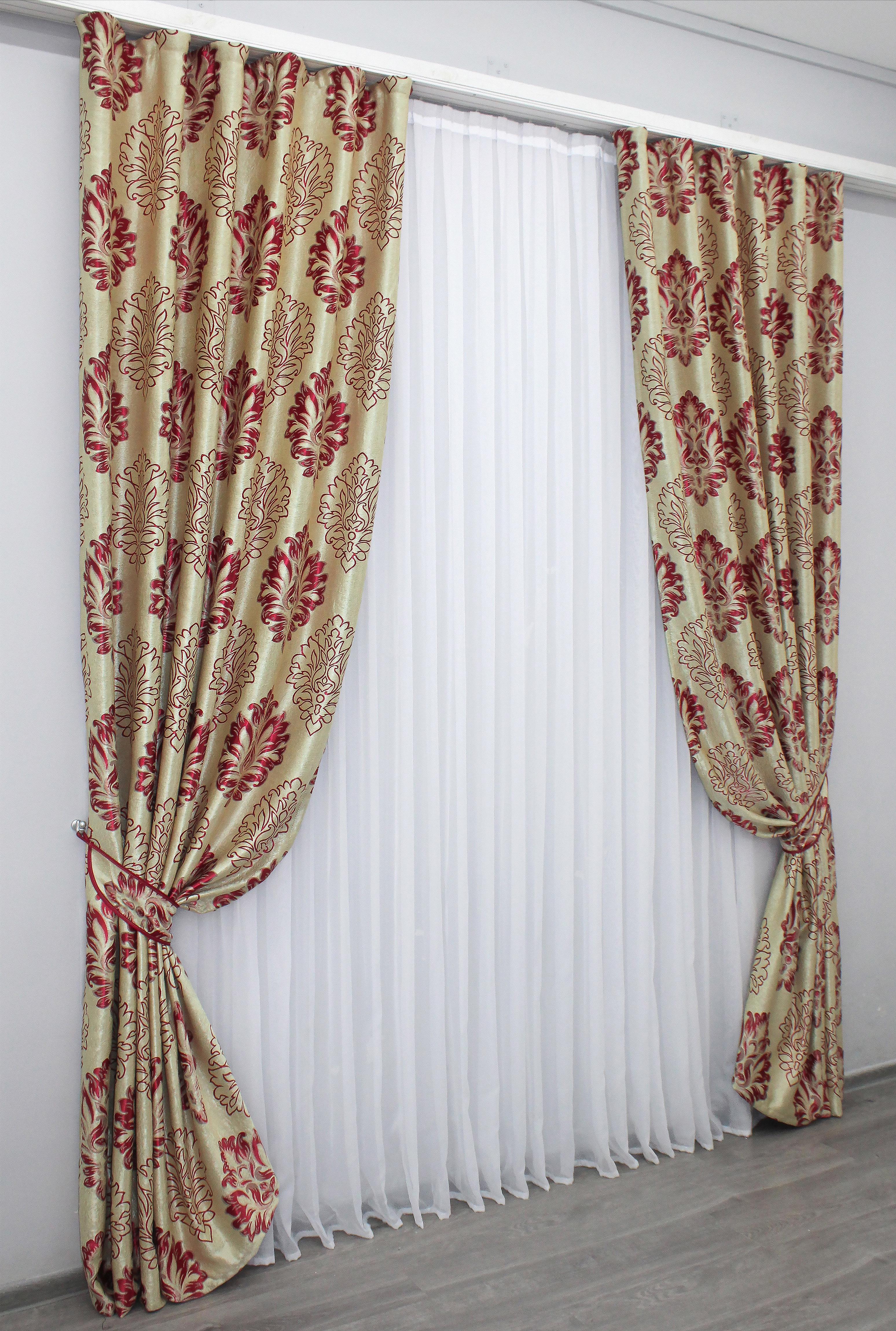 Комплект штор VR-Textil Корона № 1276ш Б блэкаут-софт 150х270 см 2 шт. Бежевый/Бордовый (33-0113)