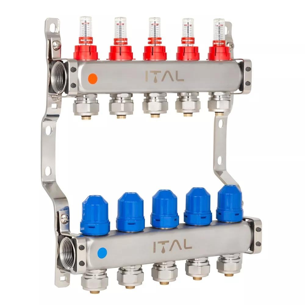 Колектор для теплої підлоги ITAL HC1-05 5 контурів з витратомірами 1"/3/4" (215341)