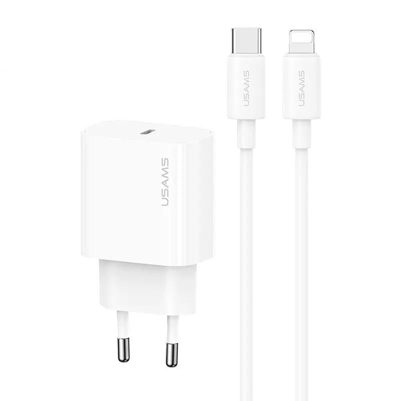 Зарядний пристрій мережевий Usams US-CC226 Kit-Yi Ser. 20W 1USB-C з кабелем Type-C to Lightning White (00000078333_1)