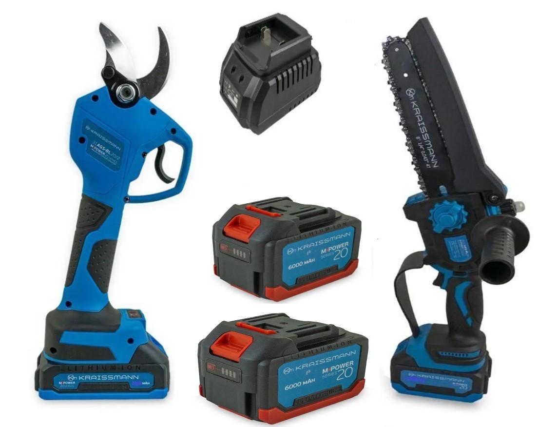 Набор инструмента KRAISSMANN цепная мини-пила 2033 AKS-BL 20/секатор 31 AGS-BL 20-2 шина 200 мм/2 аккумулятора 6 Ач (22825732)