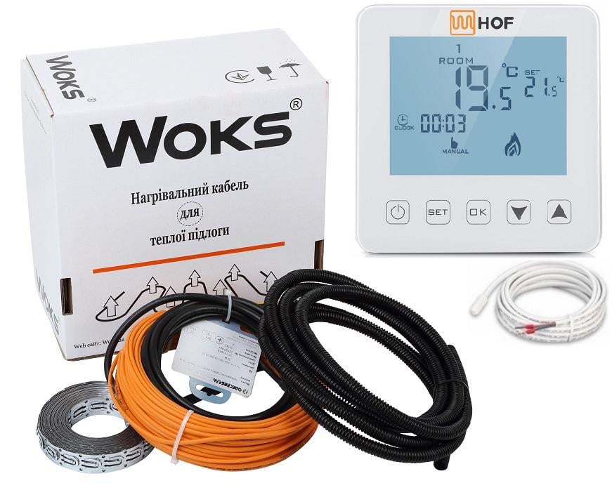 Нагревательный кабель Woks 13,6 м² - 17 м²/2430 Вт/136 м с программируемым терморегулятором Hof sen