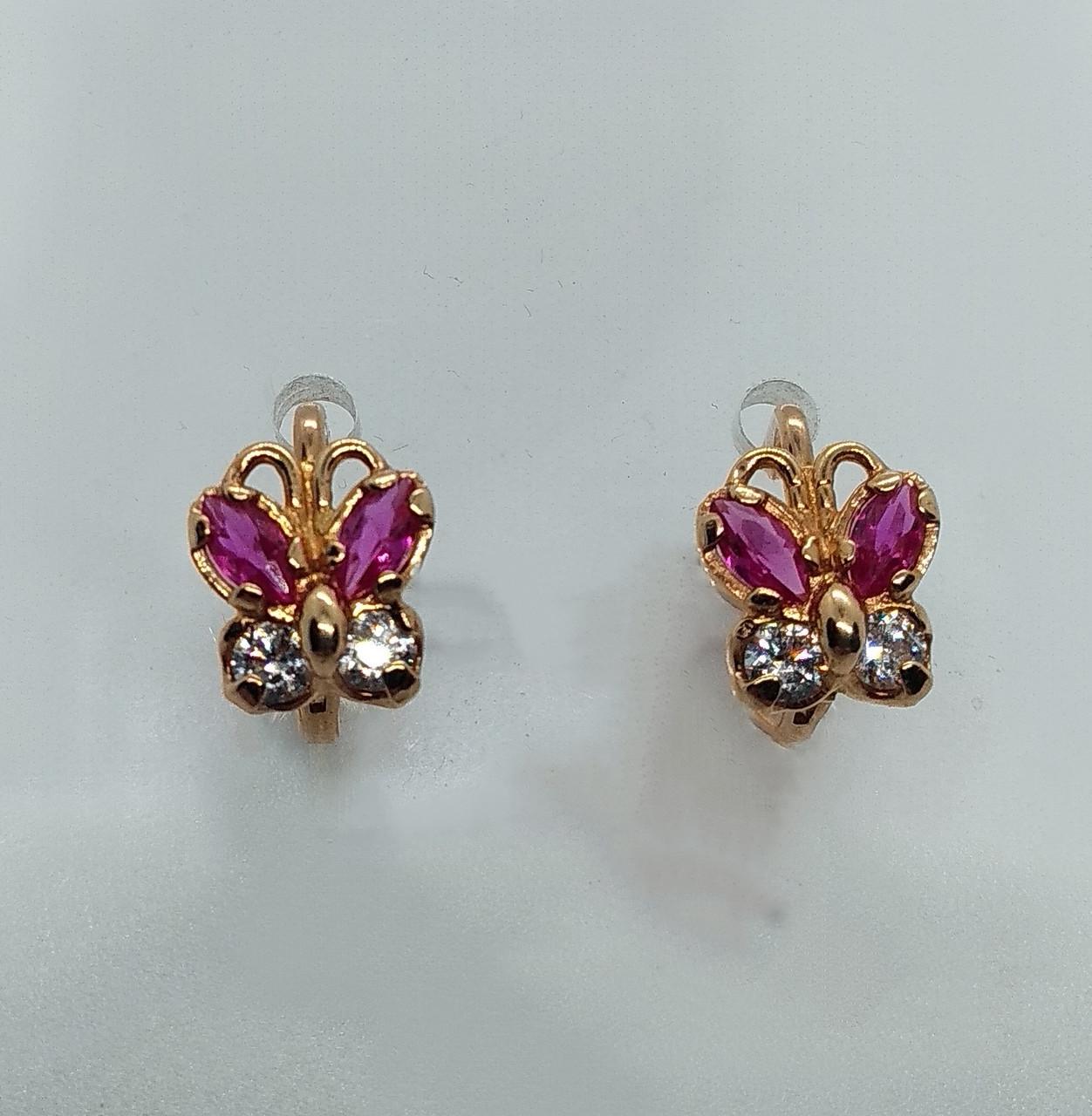 Серьги золото бабочки имитациярубин 585° 3,54 г (1202006)