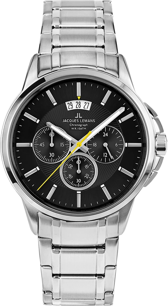 Наручные часы мужские Jacques Lemans Sydney 1-1542D со стальным корпусом WR 100 м и черным циферблатом Наручные часы мужские Jacques Lemans Sydney 1-1542D со стальным корпусом WR 100 м и черным циферблатом