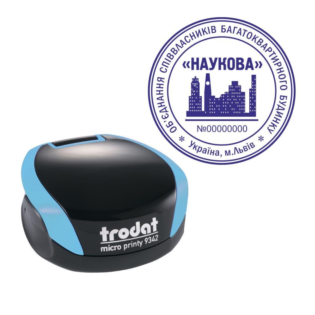 Печать ОСМД на карманном оснащении Trodat Micro Printy 9342 d 42 мм Бирюзовый (О8/9342/BZ)