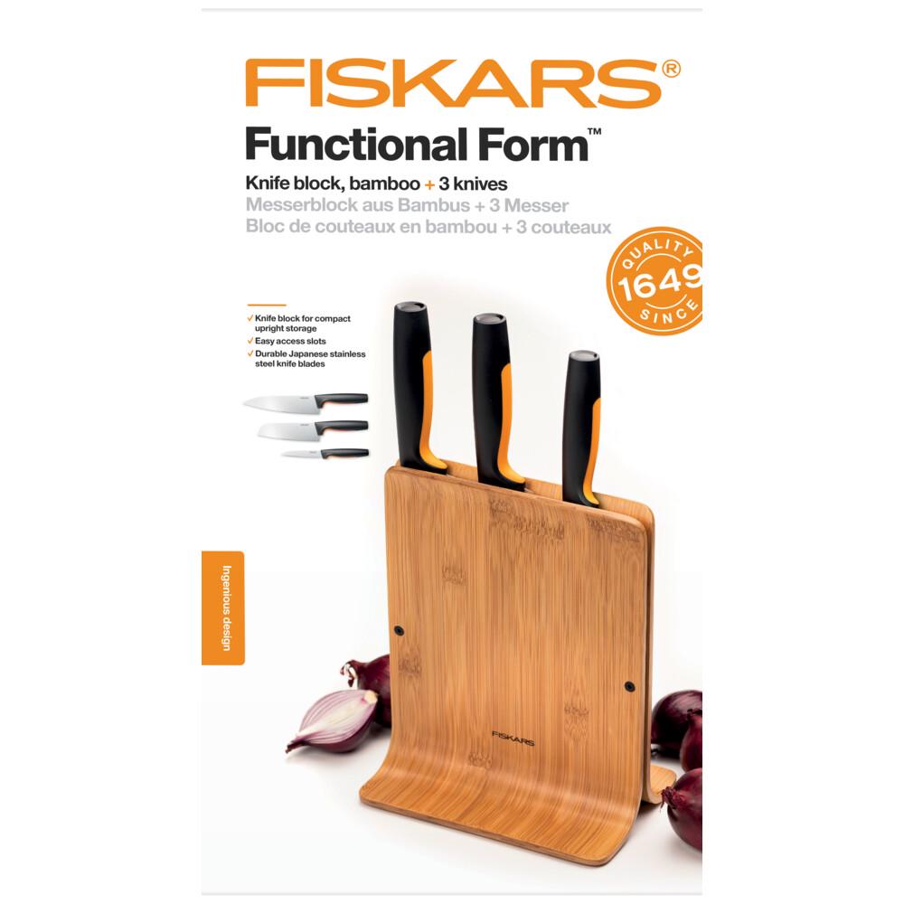 Набор ножей Fiskars Functional Form с бамбуковой подставкой 3 шт. - фото 4