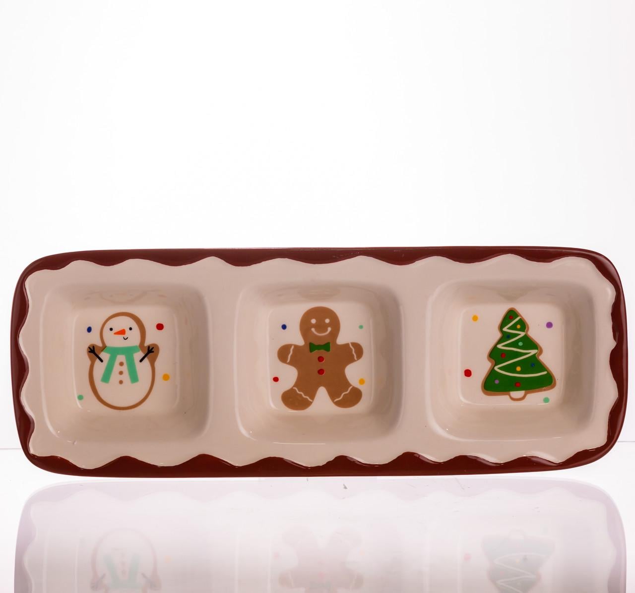 Менажница фарфоровая Merry Christmas на 3 секции 30х11х2,5 см (CR-1-41)