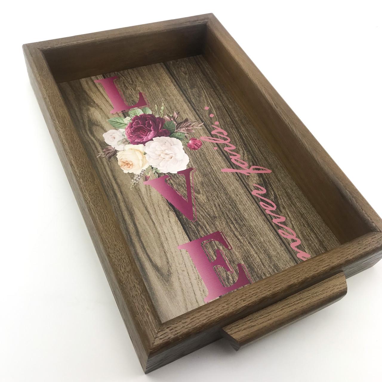 Поднос деревянный с ручками Love 30х40 см Коричневый (хрп0001ку)