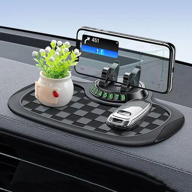 Килимок з тримачем для телефону та паркувальною карткою AND протиковзкий 25х15 см Чорний (opt-104580)